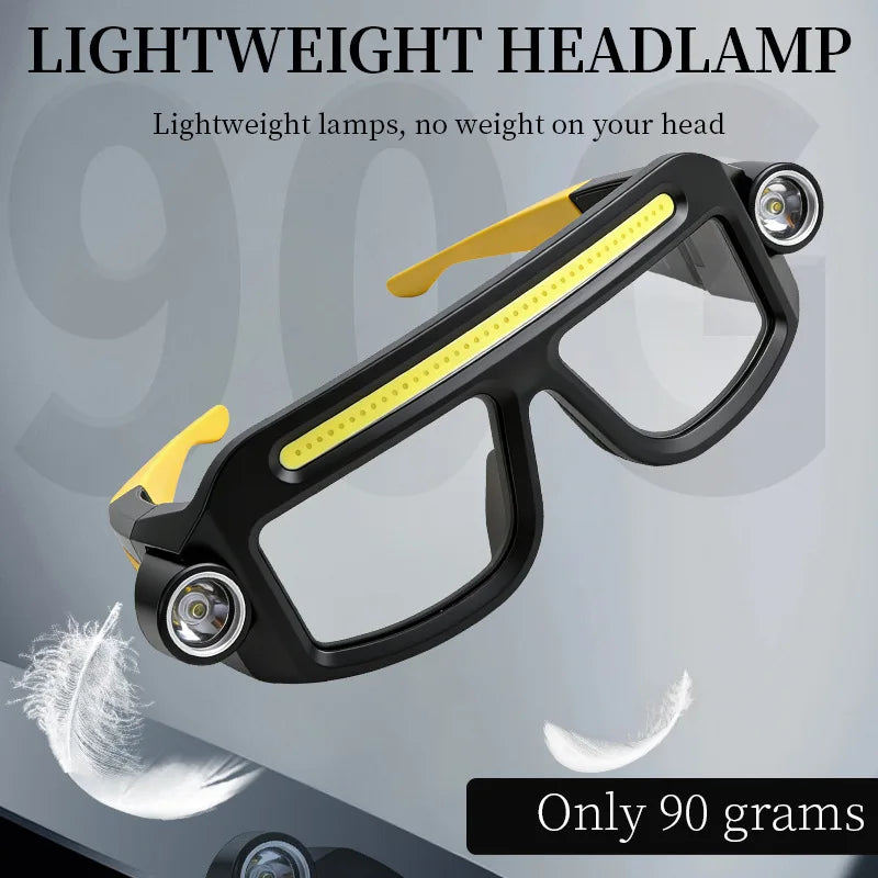 COB LED Glasses Headlamp USB Rechargeable 5 Modes Lightweight 90g Waterproof Head Light for Fishing Cycling Camping Repair Work