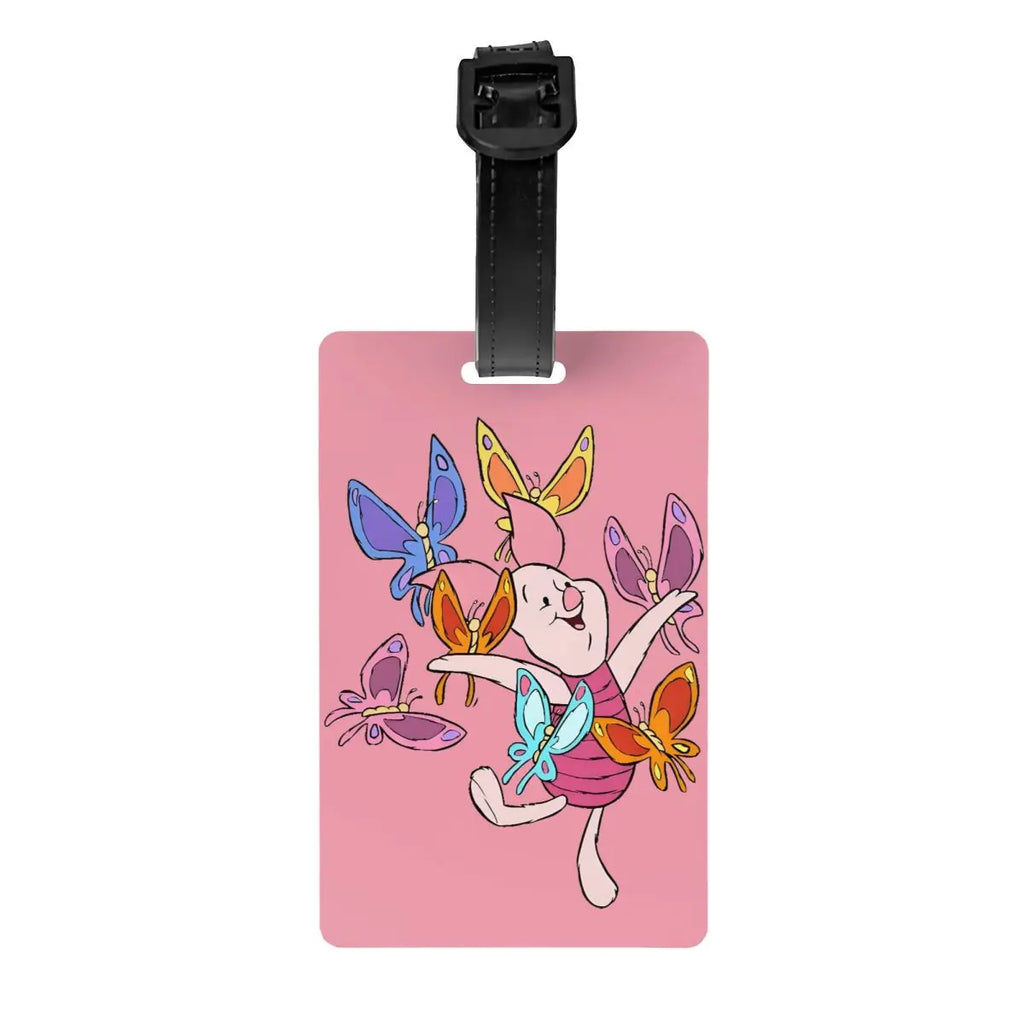 Custom Happy P-Piglets Anime Big Movie Luggage Tag With Name Card Privacy Cover ID Label for Travel Bag Suitcase