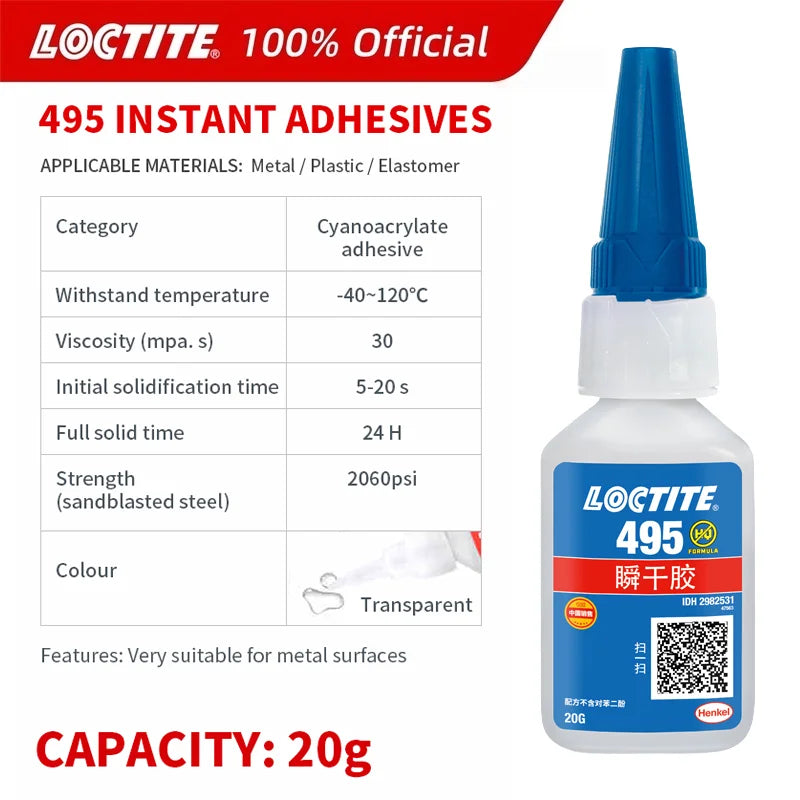 100% Original Loctite 401 403 406 480 460 415 435 454 495 498 Instant Adhesive 20g Strong Super Glue Cyanoacrylate Glue
