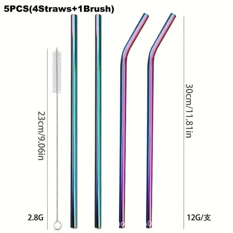 30cm Straws for CUP Reusable Stainless Straws 4Set Colorful Healthy Eco Friendly Drinking Straws for Cocktail Smoothie