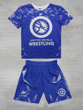 2026 New Summer Men Kid United World Wrestling Sportswear Set Short Sleeve T Shirt and Shorts for MMA Training Lightweight