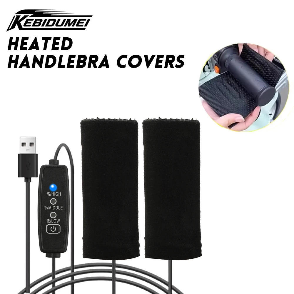 KEBIDUMEI 5V2A Motorcycle Heating Handlebar Covers USB Heated Handgrip for Winter Riding Handlebar Muffs Motorcycle Accessories