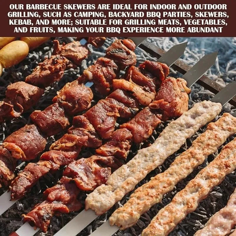 Kabob Skewers 15.7 Inch Long 0.91 Inch Wide 2mm Thin Stainless Steel BBQ Skewer Stainless Steel Reusable Kobide Skewers