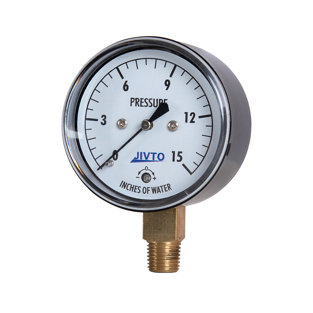 JIVTO Low Capsule Pressure Gauge 2-1/2  Dia, 1/4 NPT Lower Mount 3, 5,10 Psi 15, 20,30,60 IWC