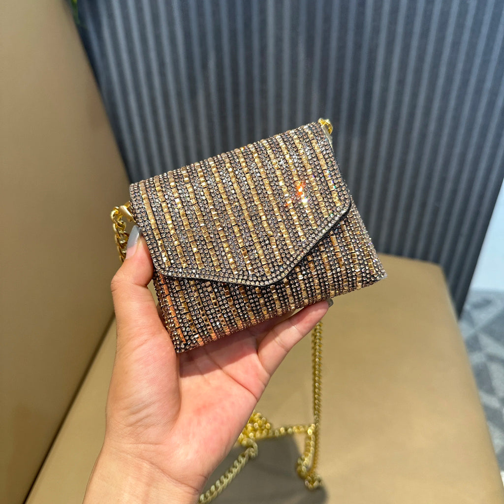 JIOMAY Rhinestones Bag for Women 2024 Mini Purses and Handbags Clutch Wallets Ladies PU Leather Chain Party Evening Shoulder Bag