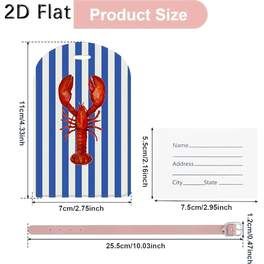 Lobster Pattern Luggage Tag with Blue and White Stripes Travel Suitcase Baggage Identifier Tag for Luggage Bag Additions