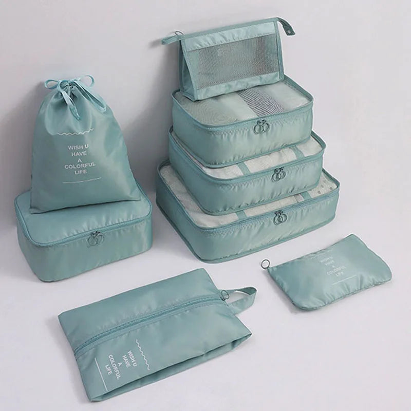 8Pcs/Set Black/Blue/Grey Travel Storage Bag Waterproof Large Capacity Luggage Clothes Sorting Storage Bag Set Packaging Cube