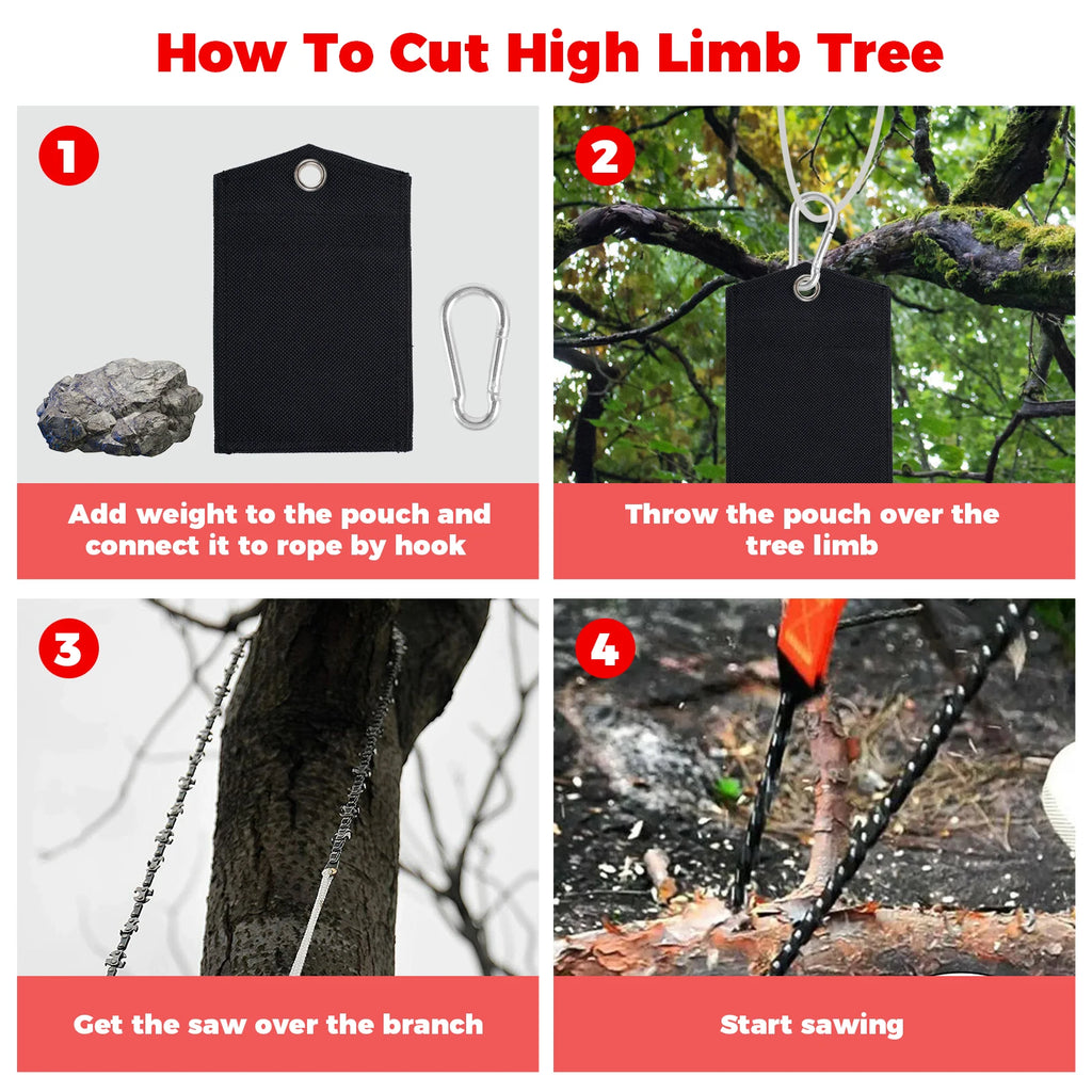 1Set 53 Inch Hand Rope Chain Saw Sharp Manual Tree Limb Chain Saw with 68 Teeth Folding Pocket Rope Chainsaw Tree Cutting Tools