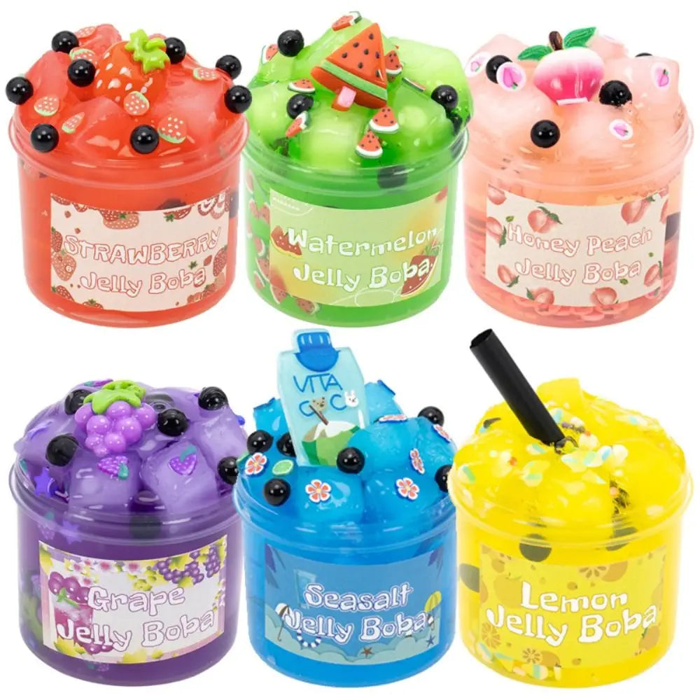 Soft 300ml/70ml Slime Kit Fruit Crunchy Non-Sticky Jelly Cube Slime Glitter Stress Relief Clear Slime Party Favor Gifts