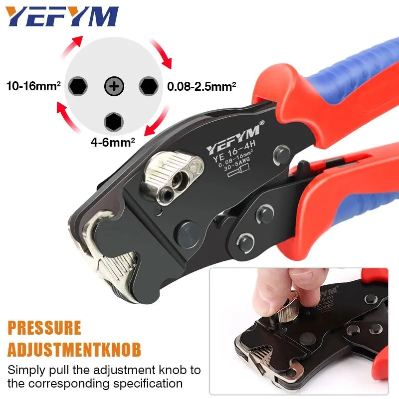 Ferrule Crimping Tool YE 16-4H Tubular Terminals 0.08-16mm²/30-5AWG Mini Pliers Adjust Knob To Control Electrical Clamps YEFYM