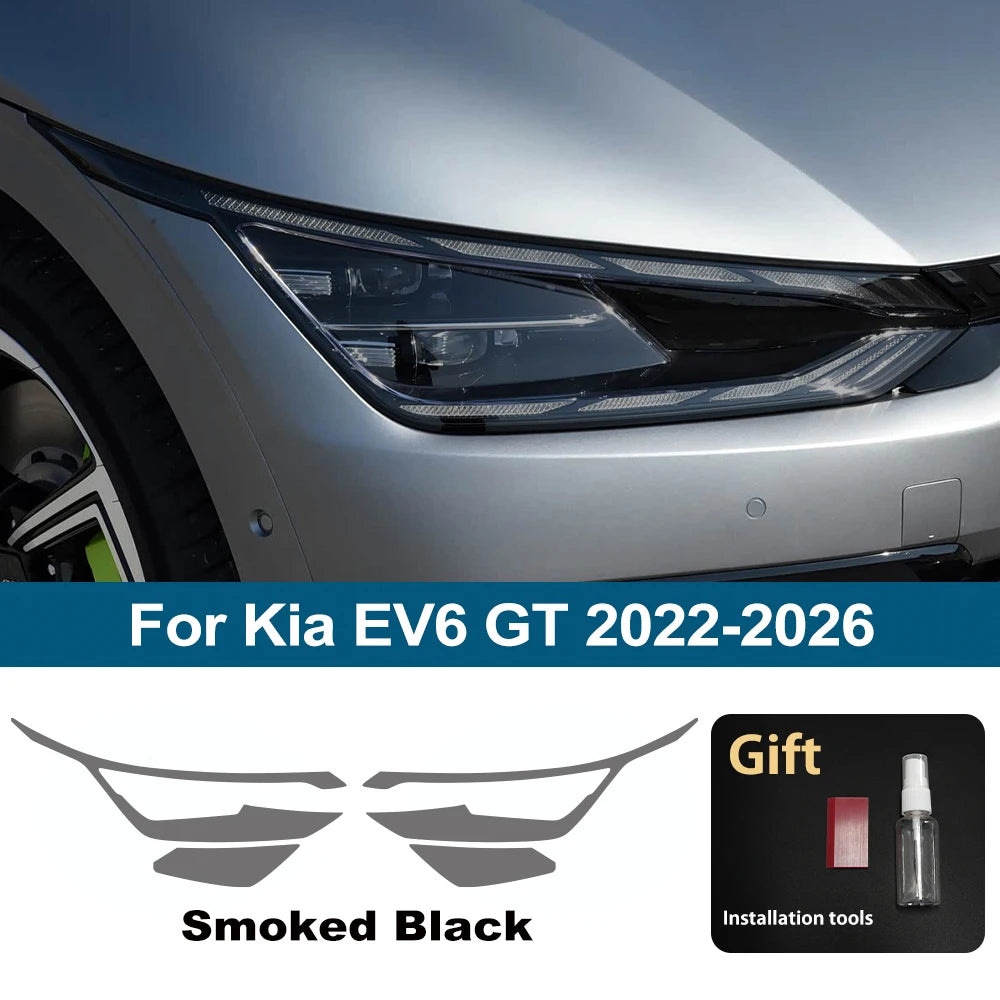 For Kia EV6 GT 2022-2026 Pre-Cut Smoke Black High-Gloss TPU Car Headlight Film PPF Anti-Scratch Protective Vinyl Wrap Cover Kit