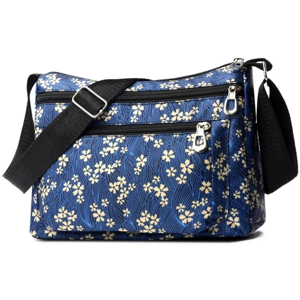 Fashion Nylon Women Shoulder Bag Floral Printed Large Capacity Messenger Bag Waterproof Multi-layer Pocket Handbag Mom