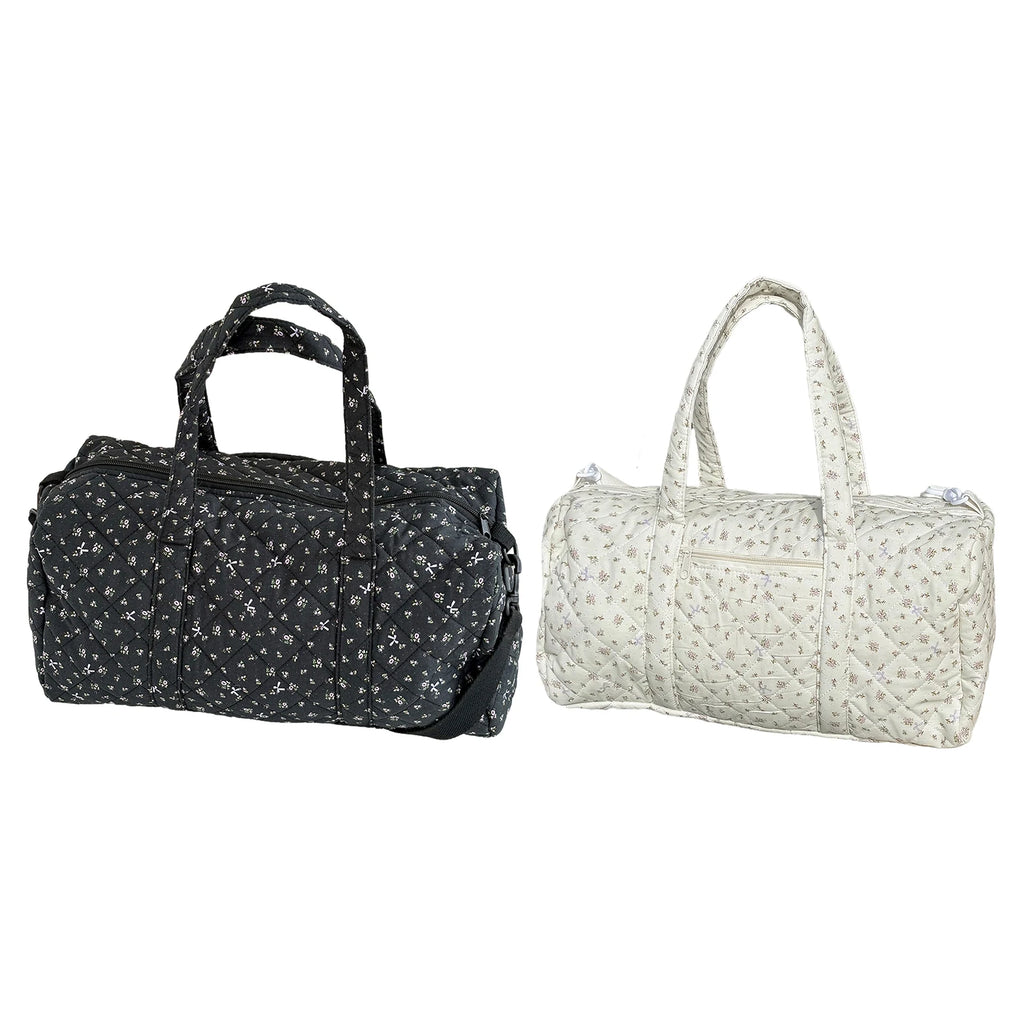 Cotton Quilted Duffle Bag with Zipper Travel Bag Floral Print Tote Bag for Women Weekend Travel Shopping