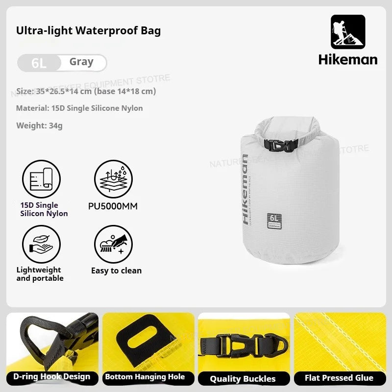 HIKEMAN Ultralight Storage Bag Silicon Coated Waterproof Bag Camping Clothing Stuff Sack Outdoor Compression Bag