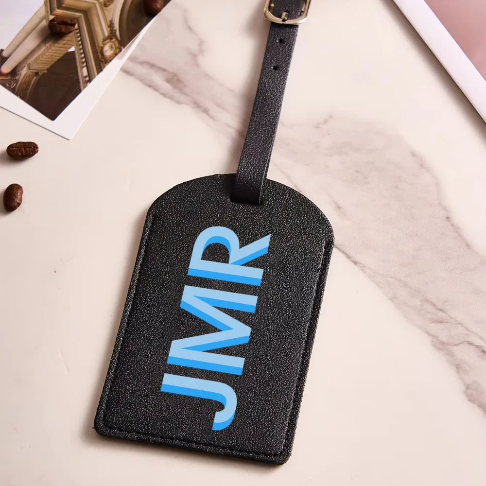 Customized Initial PU Leather Luggage Tag, Personalized UV Printed Letter Suitcase ID Label, Travel Gift for Women Men
