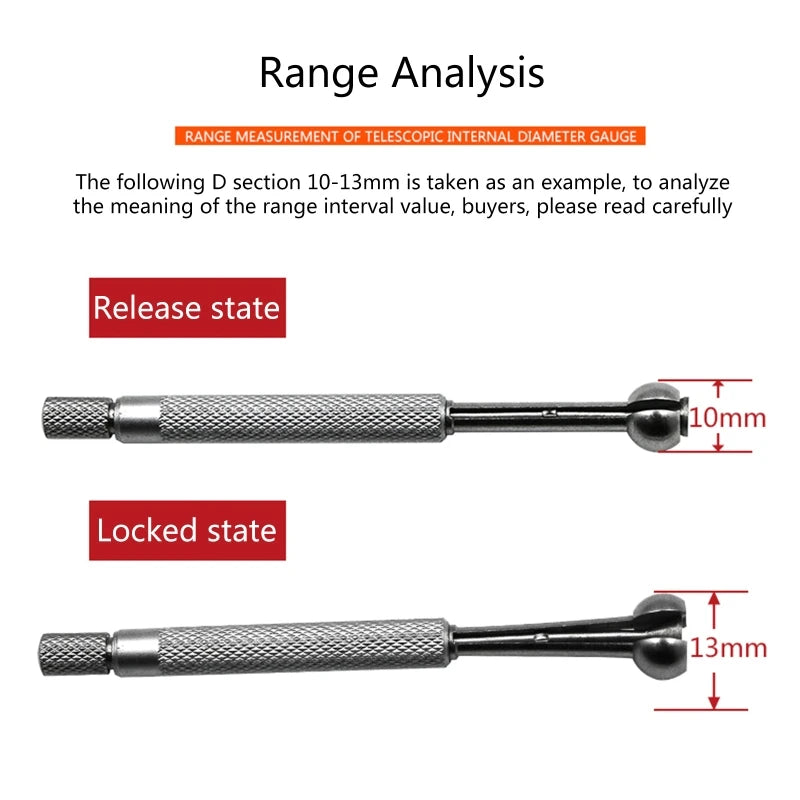 4 Pcs/set Telescopic Small Hole Bore Gauge Set Ball Type Metal Gage 1/8"-1/2" Retractable Hole Gauge Kit 3-13mm Durable Q84D