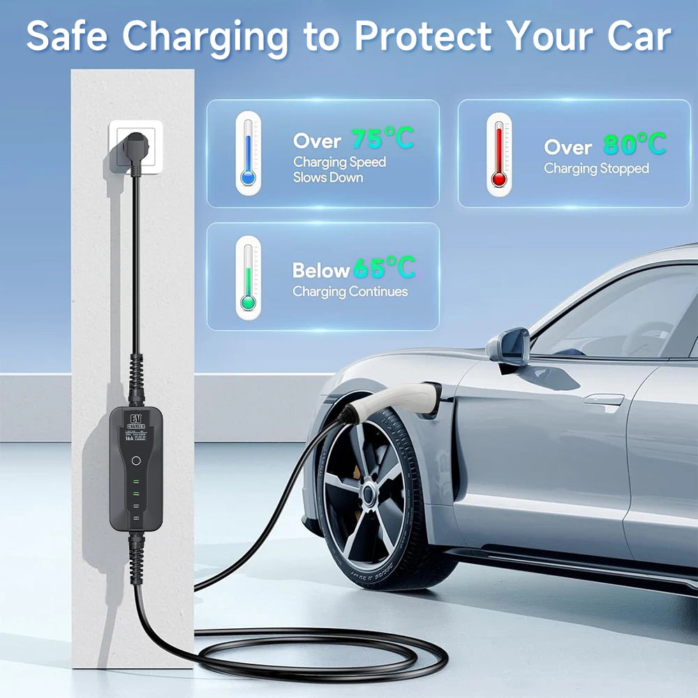 AFYEEV 16A 3.6kw 5m Type2 Type1 EV Charger Portable GBT Electric Vehicle Charger EVSE Charging Cable Safety and Reliable Wallbox
