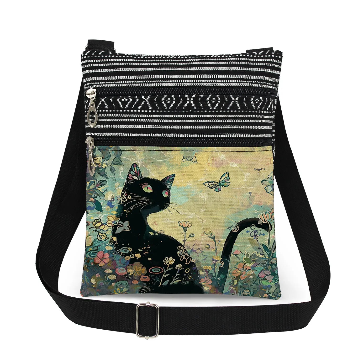 Cute Cartoon Black Cat Print Crossbody Bags Shoulder Bags For Women Daily Travel Portable Small Messenger Bags Catkeeper Gift