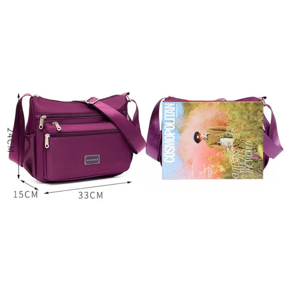 Portable Nylon Messenger Bags Large Capacity Casual Crossbody Pack Solid Color Waterproof Tote Bags Women Girls