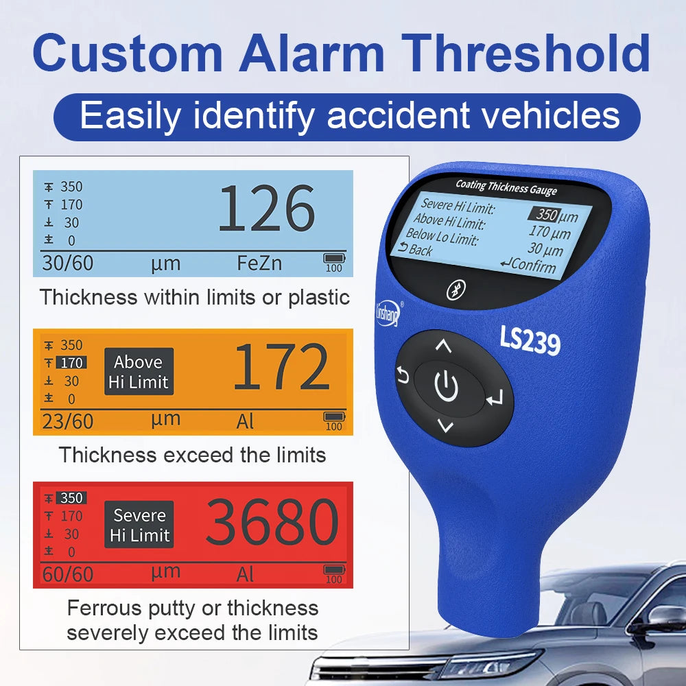 LS239 Professional Coating Thickness Gauge 0.0-5000μm Upgrade Car Paint Tester Three-Color Display High Precision Paint Meter