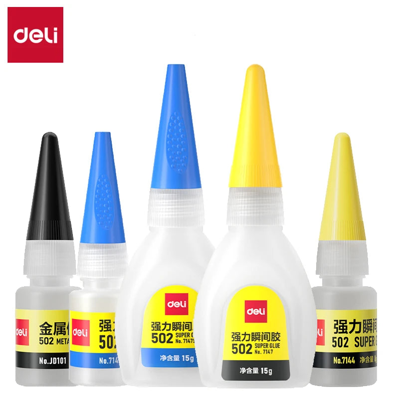 Deli 502 Professional Strength Super Glue Fast Cyanoacrylate Adhesive Hardware Metal Cars Wood Crafts Hobbies Instant Bonding