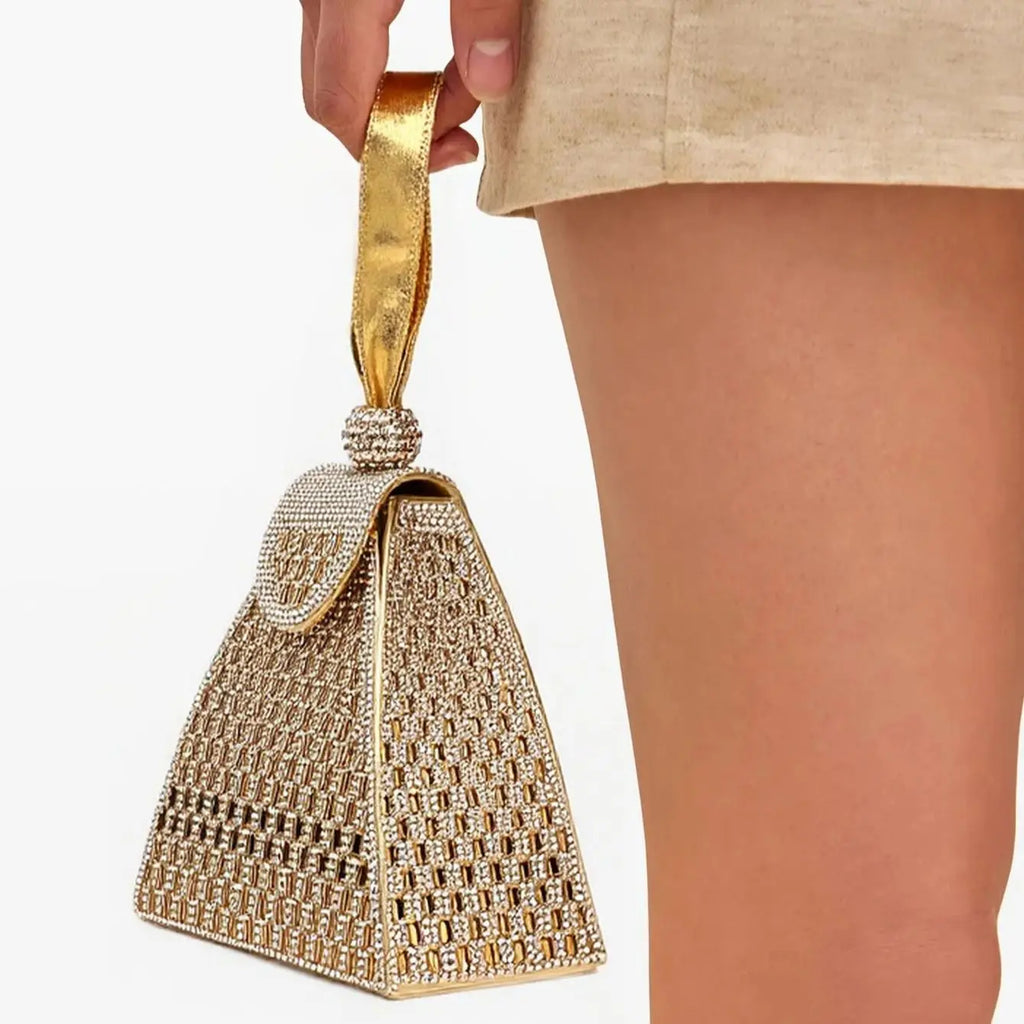 Fashion Lady Evening Bags Acrylic Day Clutch Triangle Design Diamonds Party Shoulder Handbags Banquet Purse