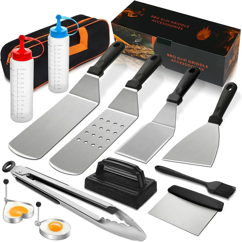 Griddle Accessories Kit,Hibachi Flat Top Grill Accessories,Grill Spatula Set with Enlarged Spatulas,Scraper for Outdoor Barbecue