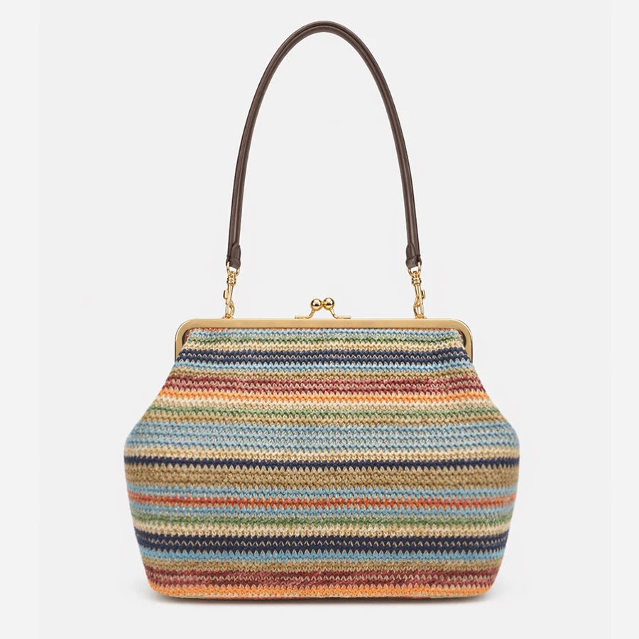 Fashion Large Striped Clip Shell Clucth Bag for Women Designer PP Straw Handbags Luxury Summer Beach Woven Bags Vacation 2026