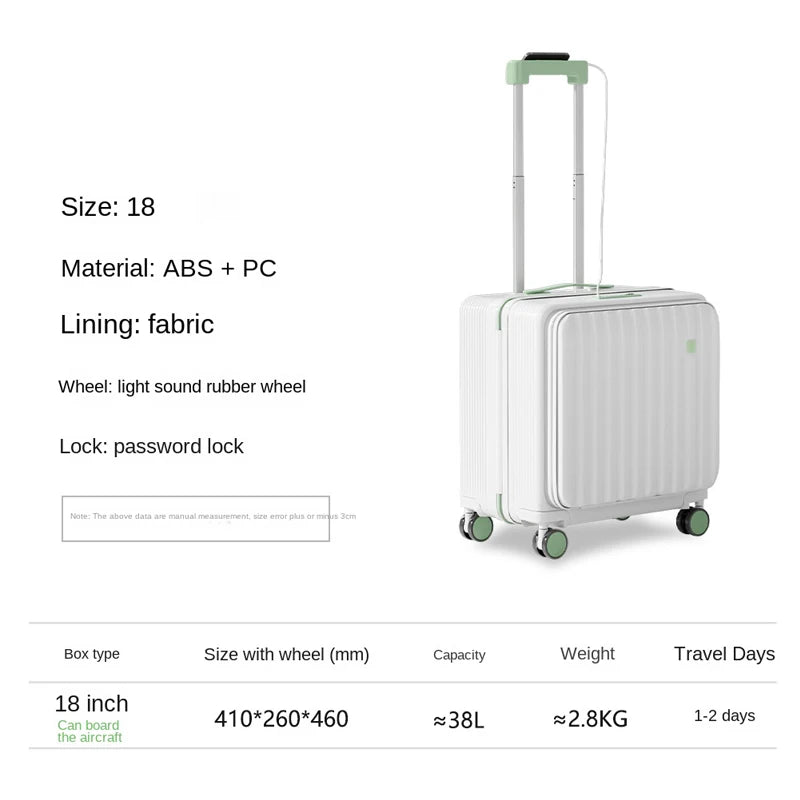 18 Inch Trolley Case With Wheels Travel Suitcase Boarding Case Mini Password Box Suitcase With Cup Holder Rolling Luggage Bag