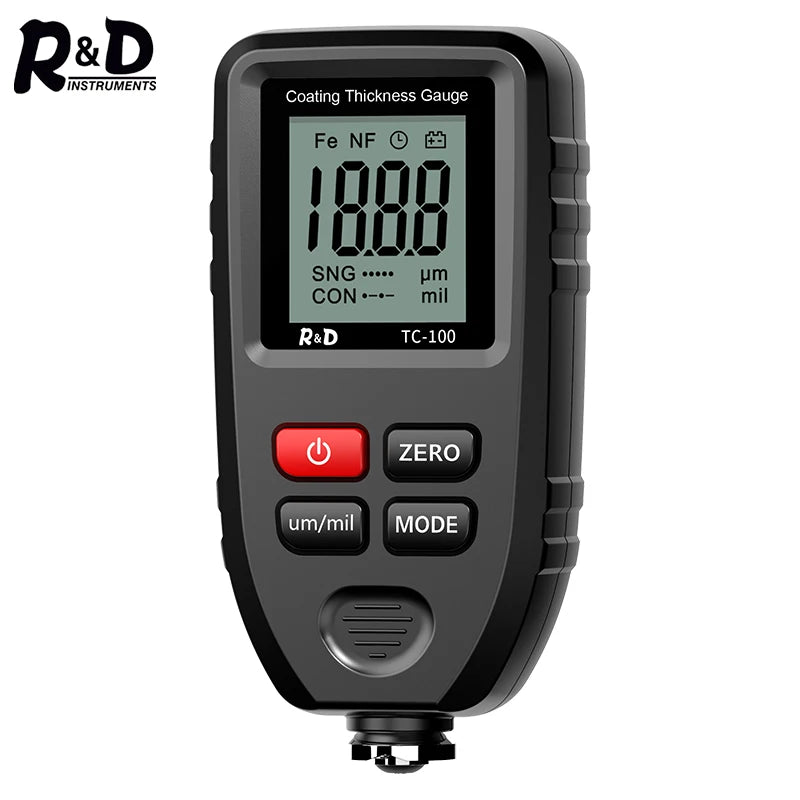 R&D TC100 Car Paint Film Thickness Tester 0.1 Micron Precision Measurement 0-1300 Scale FE/NFE Coating Thickness Gauge