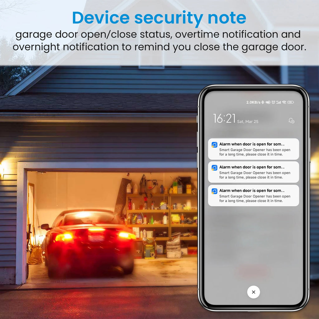 QCSMART Tuya Smart Life Garage Door Wireless Sensor Opener Controller Dry Contacts USB Charger Remote Control Google Home Alexa