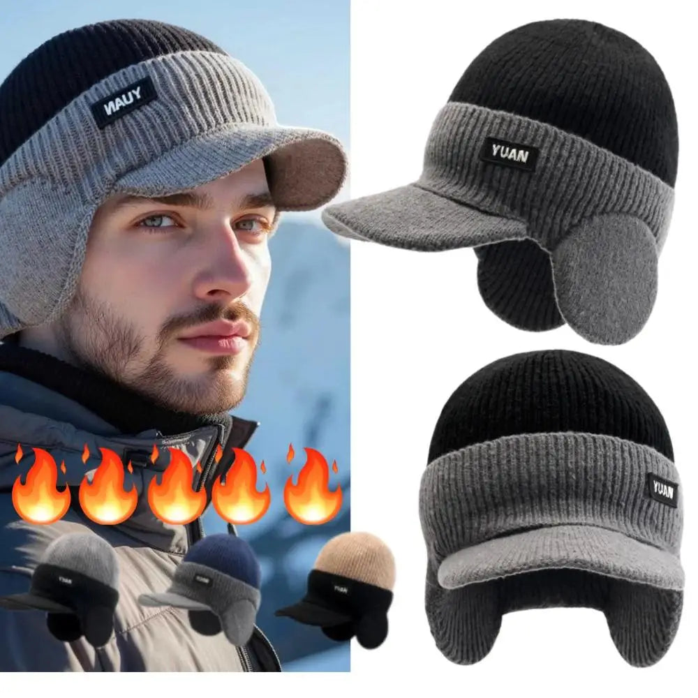 Winter Warm Dual Tone Knit Baseball Cap Soft Plush Ear Keep Warmer Winter Earmuffs Outdoor Earflap Protection Hats