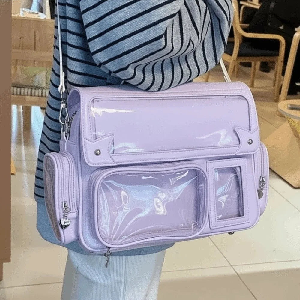 Transparent Convertible Ita Backpack PU Leather Solid Color Kawaii Uniform Bag Ita Japanese Style Waterproof