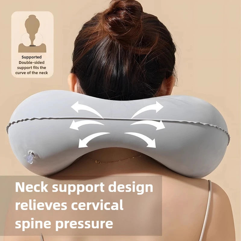U-shaped Flocking Inflatable Pillow Portable Pillow Auto Inflation Compression Neck Pillow for Outdoor Travel Camping & Hiking