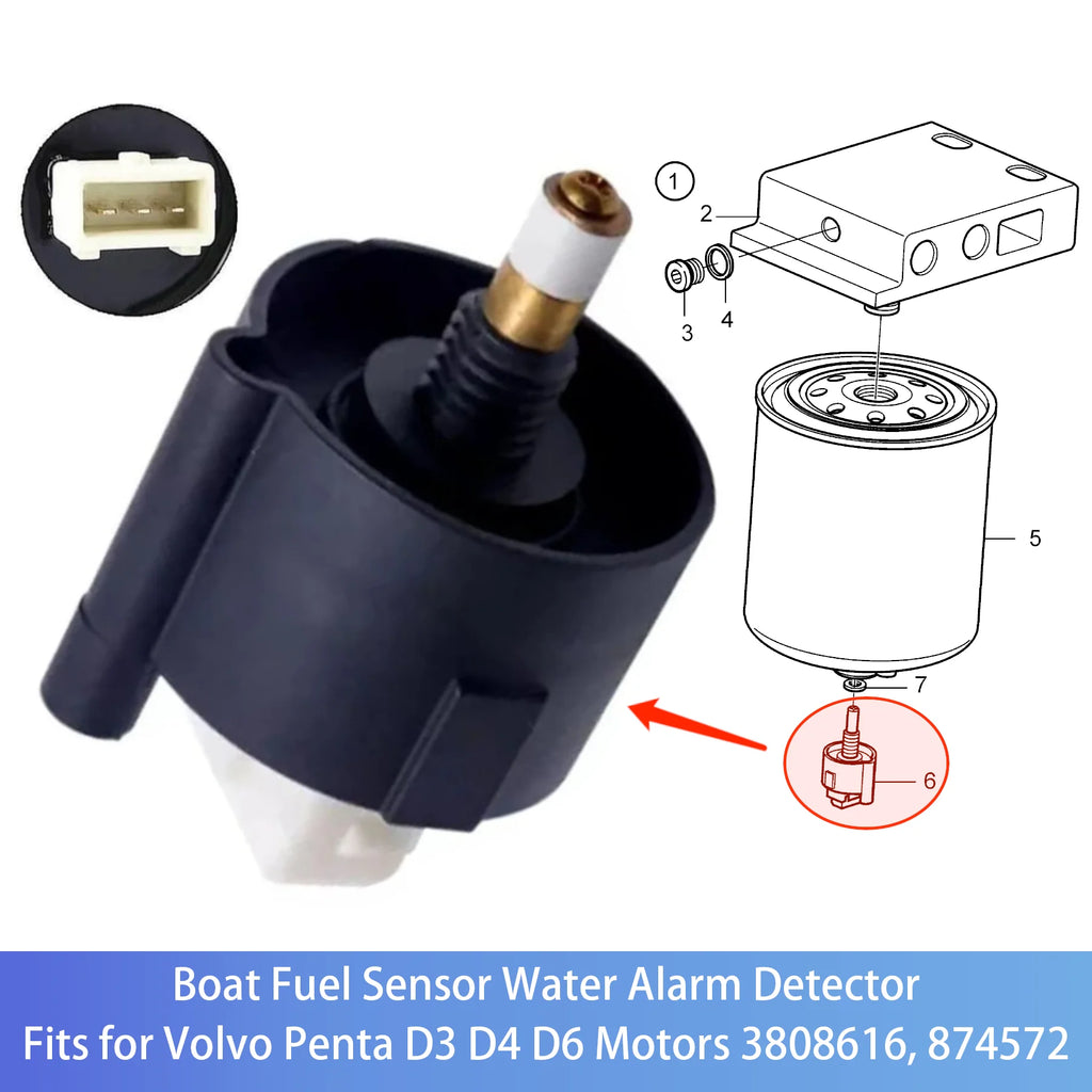 3808616 New Fuel Sensor Water Alarm Detector for Volvo Penta D3 D4 D6 Series Motors Boat Engine Parts 874572