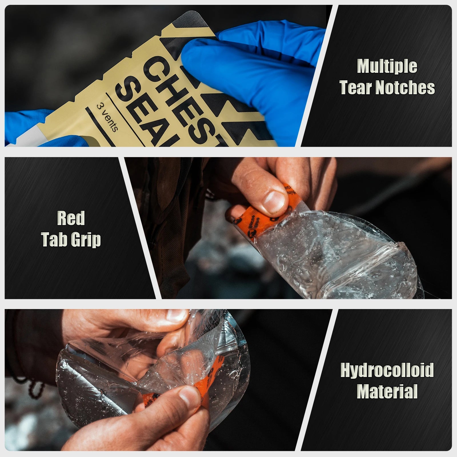 Ce Approved Rhino Rescue Chest Seal Vent Medical Combat Chest Seal Vented With Valved Wound Dressing Trauma Bandage