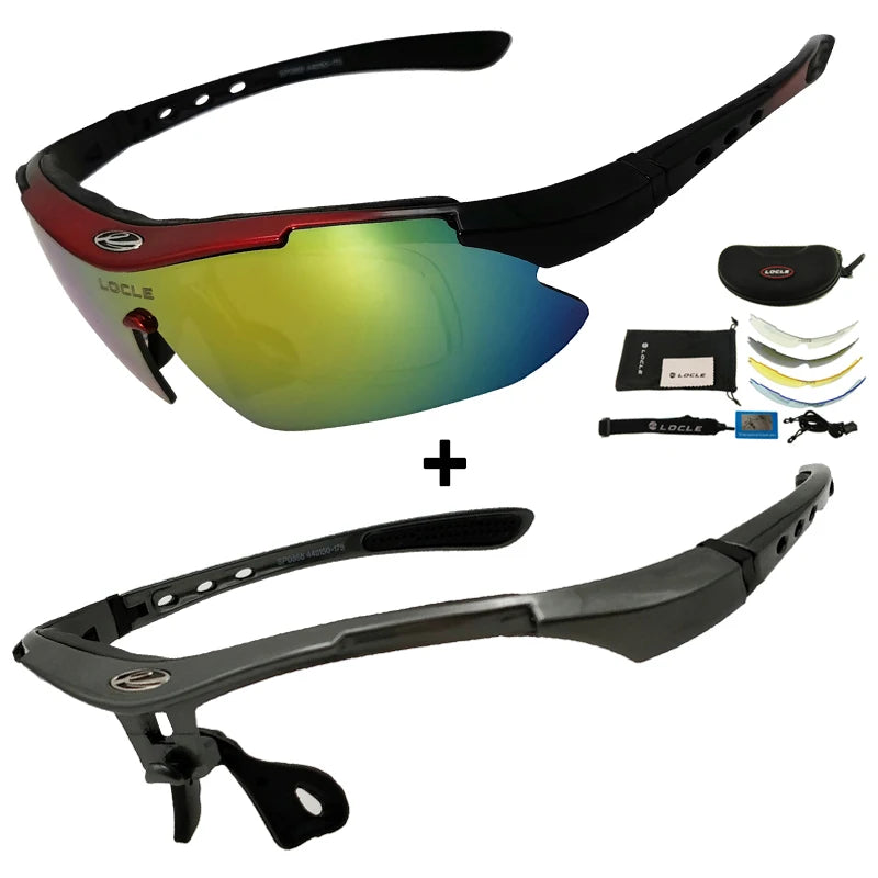 LOCLE Hiking Glasses UV400 Polarized Sunglasses Men Tactical Shooting Goggles Fishing Climbing Sport Glasses Cycling Goggles