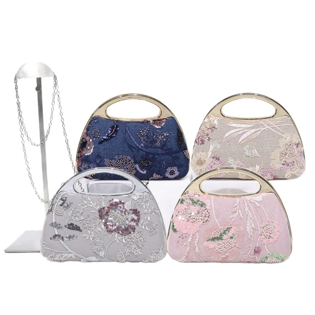 Embroidery sequined socialite lady clutch bag chain electroplated plastic box bag