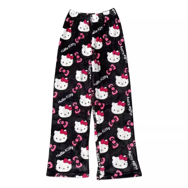 New Autumn Winter Flannel Popular Hello Kitty Pajama Pants Thickened Velvet Warm Casual Cartoon Home Pants Casual Comfortable