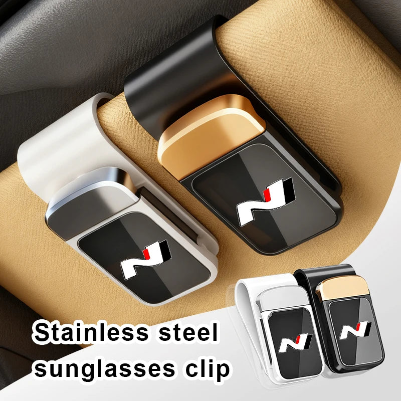 Car Stainless Steel Card Ticket Holder Sun Visor Glasses Clip For Hyundai N Line i20 i30 Sonata Tucson Azera Elantra Veloster