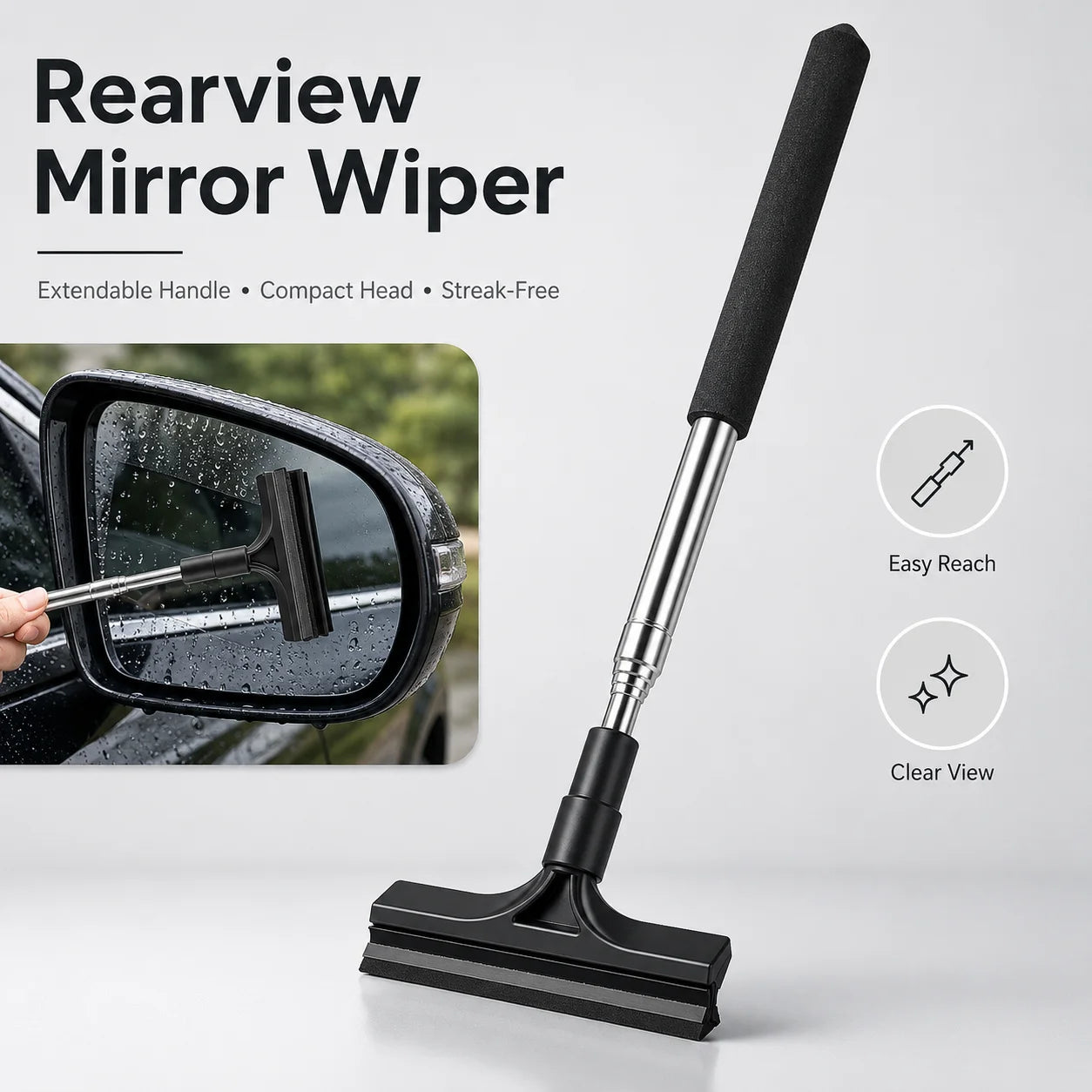 Telescopic Rearview Mirror Wiper Car Window Cleaning Scraper Mist Remover Extendable Brush Auto Accessories Rain Tool