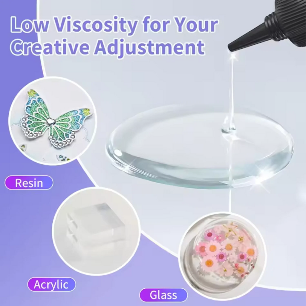 Strong UV adhesive for fast bonding and curing, 50 g UV resin with flashlight for glass, jewelry bonding and DIY glass repair.