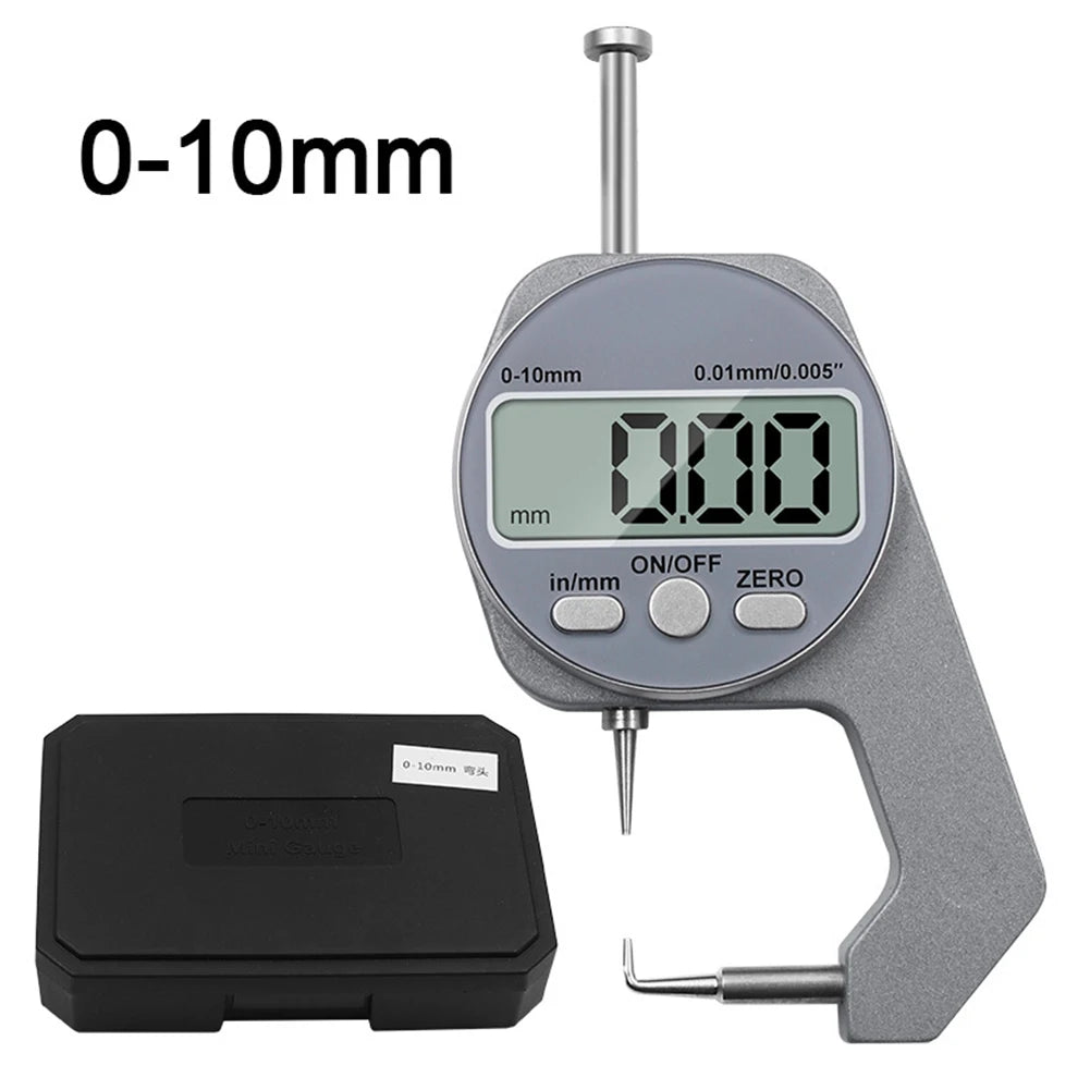 0-10mm Digital Thickness Gauge with Aluminum Body and Stainless Steel Flat Elbow Pointed Measuring Heads for Lab Use