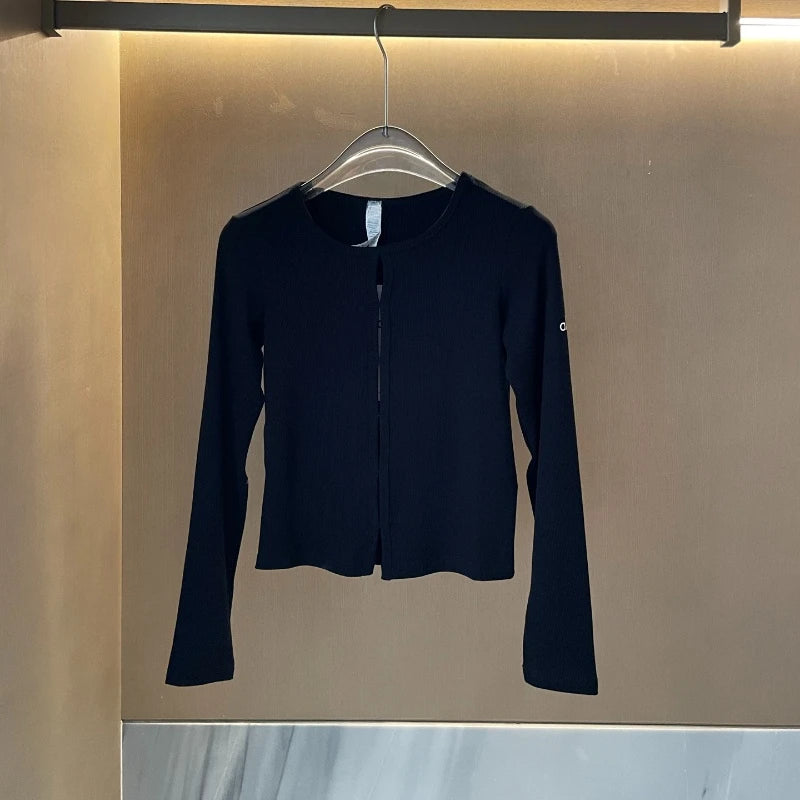Women's Slim O-Neck Long Sleeve Cardigan Sweater Pure Color Basic Soft Fashion Knitwear Spring Autumn Ladies Tops New
