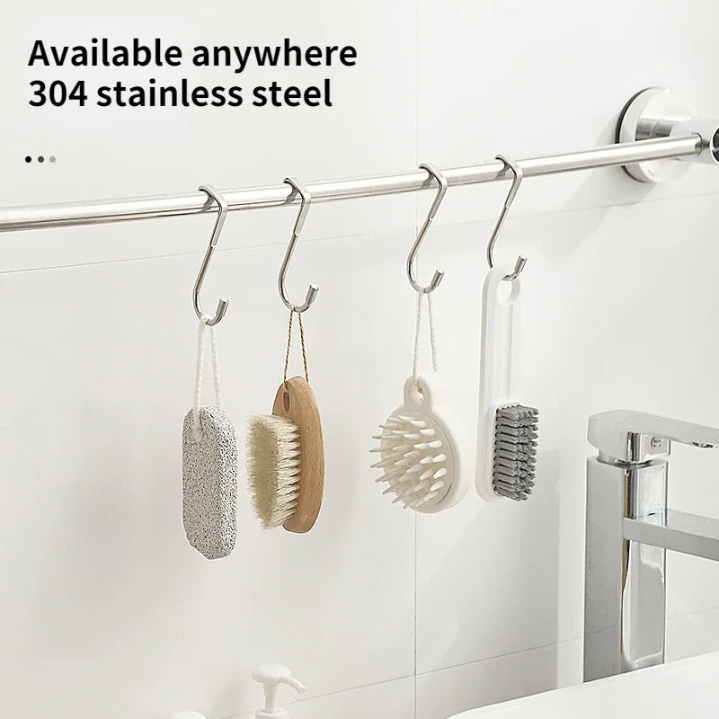 304 Stainless Steel Hook Free Punching Double S-Shape Hook Kitchen Bathroom Cabinet Door Back Type Coat Towel Storage Hanger