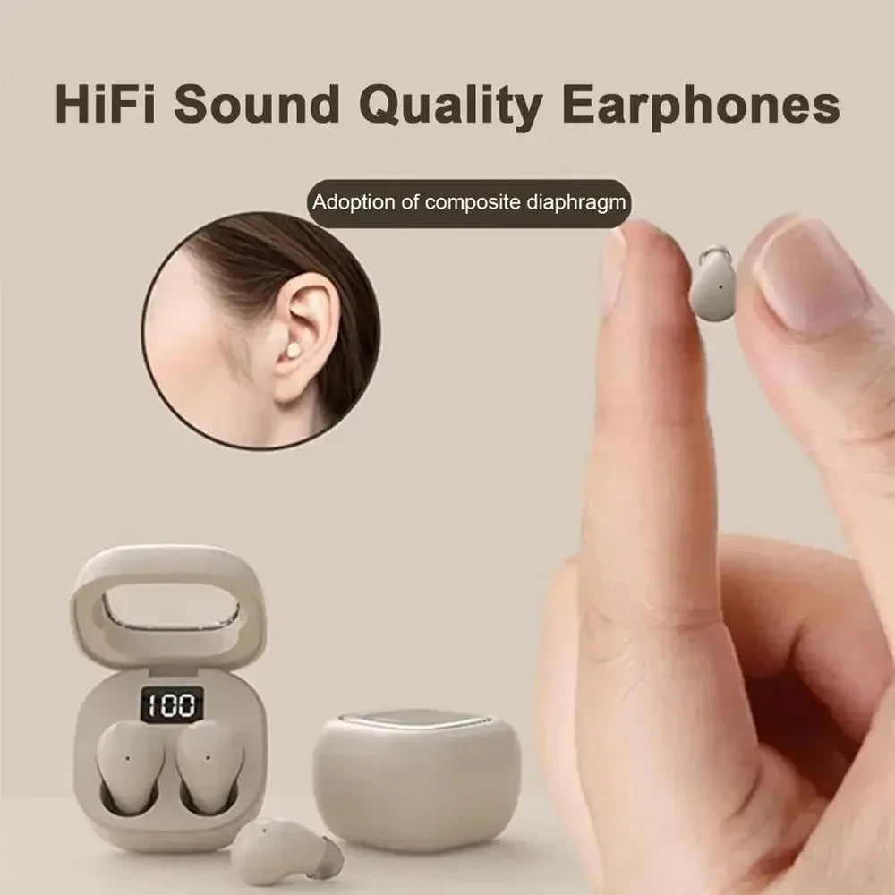 Mini TWS Wireless Bluetooth Headphones In-Ear Invisible Sleep Earbuds With Mic Noise Cancelling Earphones HiFi Music Headset
