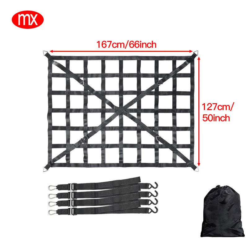 Car Trunk Rooftop Net Heavy Cargo Net Mesh Cargo Net Truck Trailer Dumpster Extend Mesh Covers Luggage Nets With 4 Fixed Belt