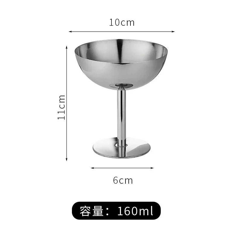1pc Stainless Steel Ice Cream Cup Goblet Cup Salad Bowl Dessert Sorbet Bowl Fruit Plate Snack Dish Home Bar Party Kitchen Tool