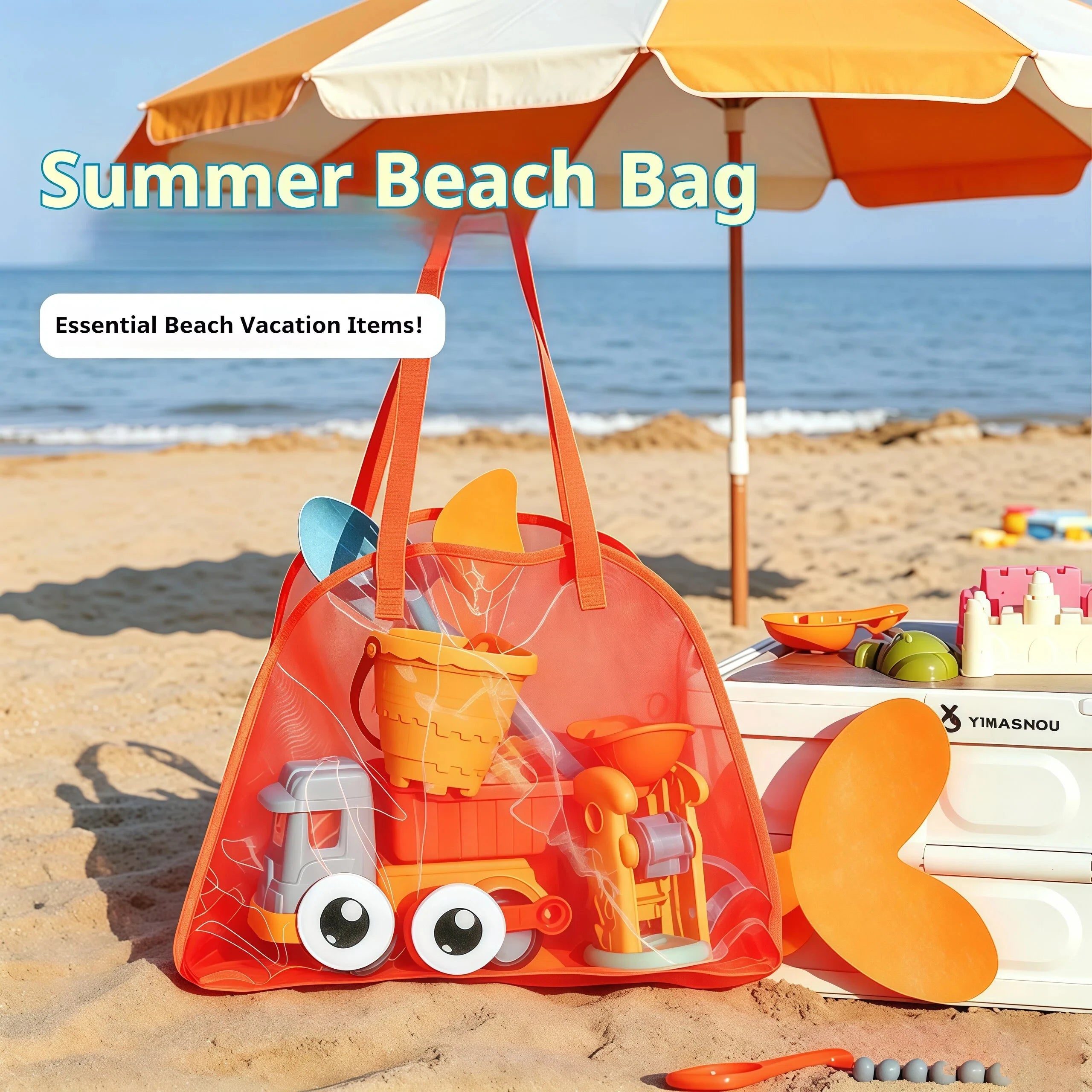 Kids Fish Shape Mesh Beach Bag Lightweight Toy Storage Bag Portable Handbag for Children Summer Seaside Pool Outdoor Organizer