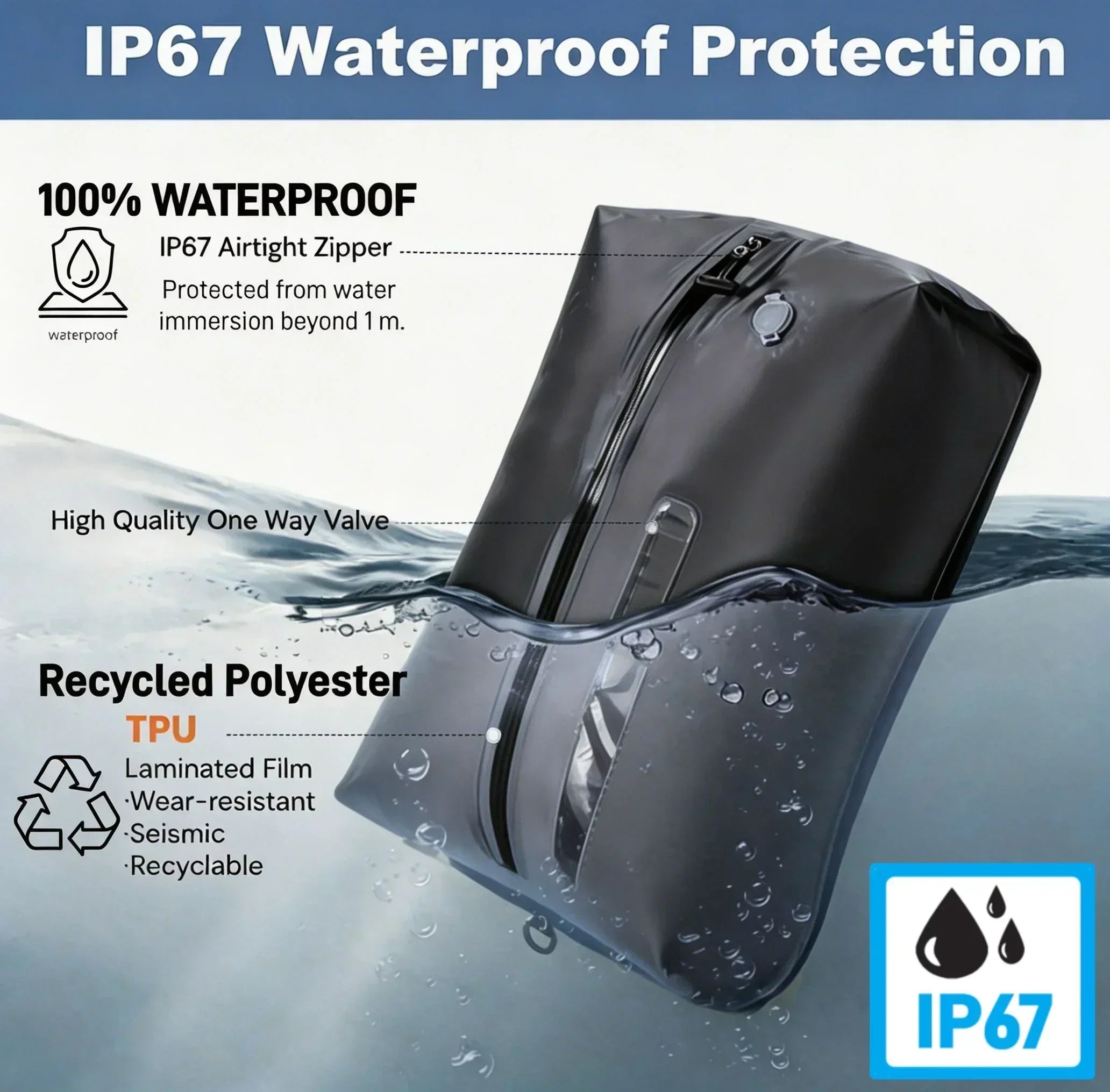 Beach Accessories Vacuum Bag 9L IP67 Waterproof Cruise Ship Essentials for travel, Phone Camera Sandproof packing Holiday bags ﻿